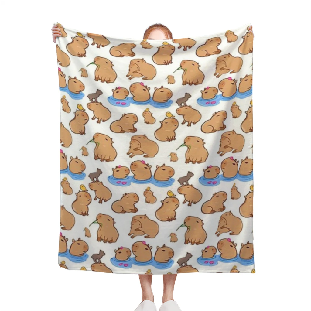 

Fluffy Baby Blanket Capybara Pattern Sofa Camp Nap Bedspread Cozy Flannel Blanket Bedroom Decor