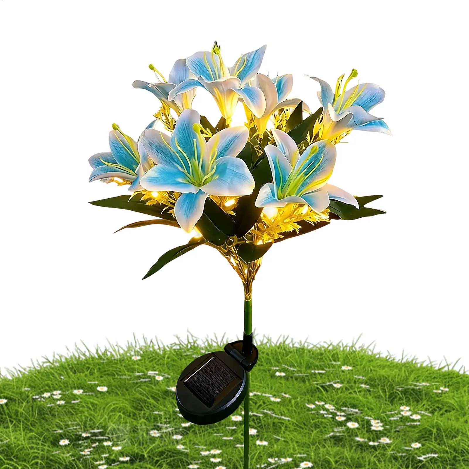 

Солнечные садовые светильники в форме цветов, 7 головок, искусственные лилии, декоративное освещение с кольцом-держателем, водонепроницаемые, для сада и патио