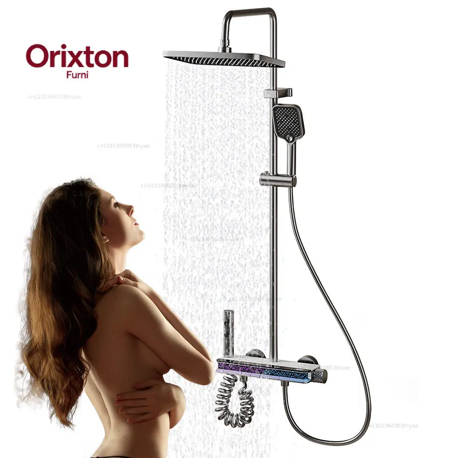 12 Inch Shower Set Digital Display LED Wall Mounted Hot & Cold Faucet Mixer Rain Shower Bathroom Smart Shower Set