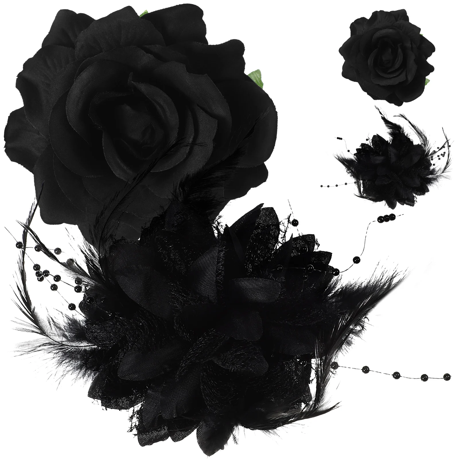 

4 Pcs Black Flower Hair Clips Women Stylish Elegant Wedding Party Hair Accessories Rose Decor Firm Durable Stainless Steel