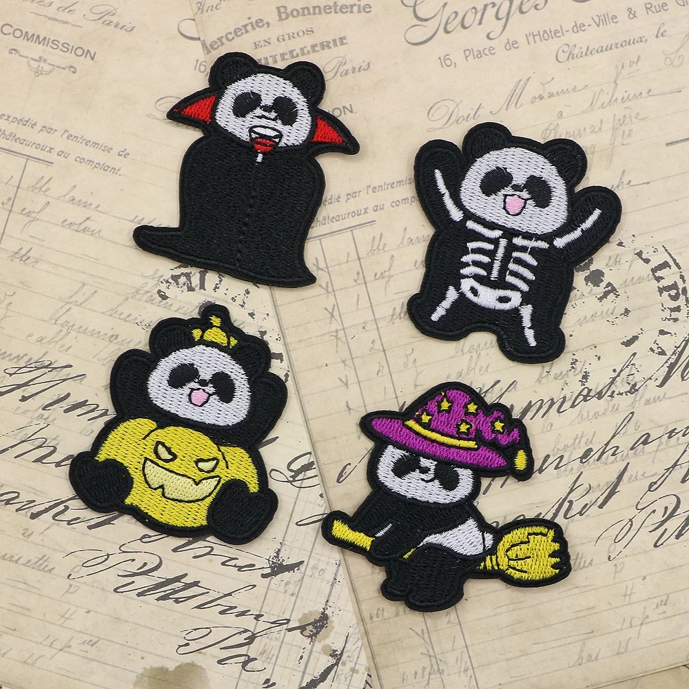 Leuke Panda Geborduurde Patch Pompoen Doek Patch Halloween Fun Hot Melt Sticker Kerst Kleding Decoratie Patch