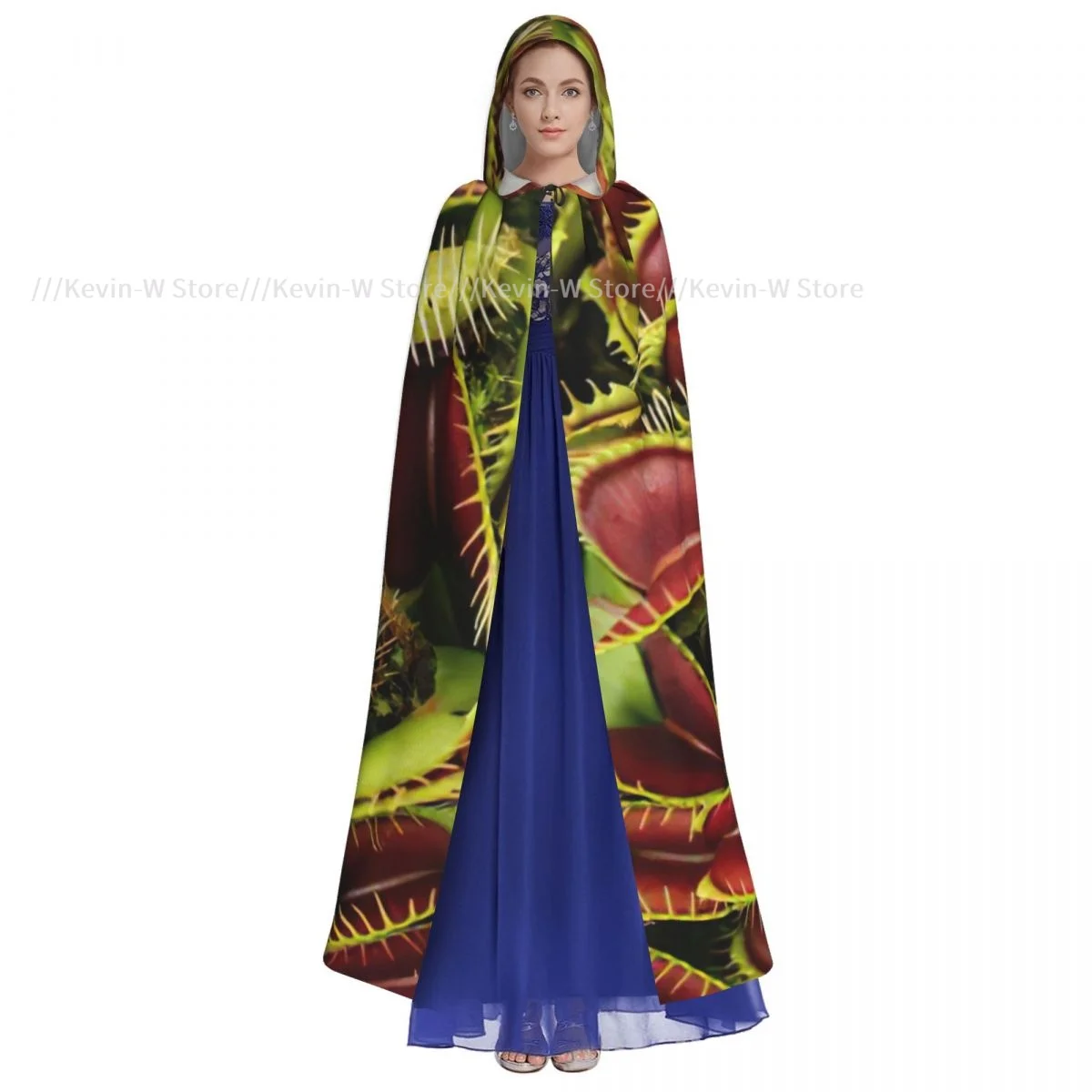Carnivorous Plant Print Hooded Cloak Polyester Unisex Witch Cape Costume Accessory image 2