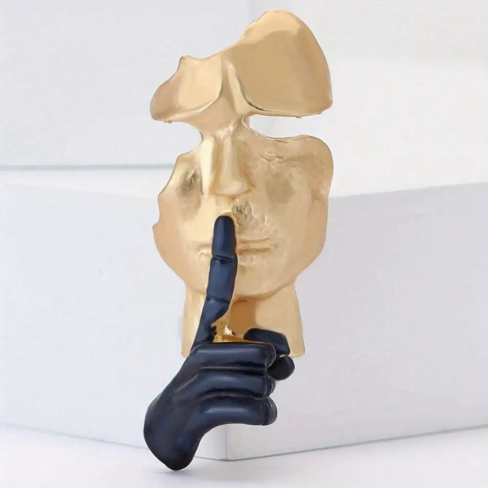 Gold & Black Abstract Face Gesture Brooch - Modern Art Creative Design, for Party Attires, Ideal Gift for Art Enthusiasts