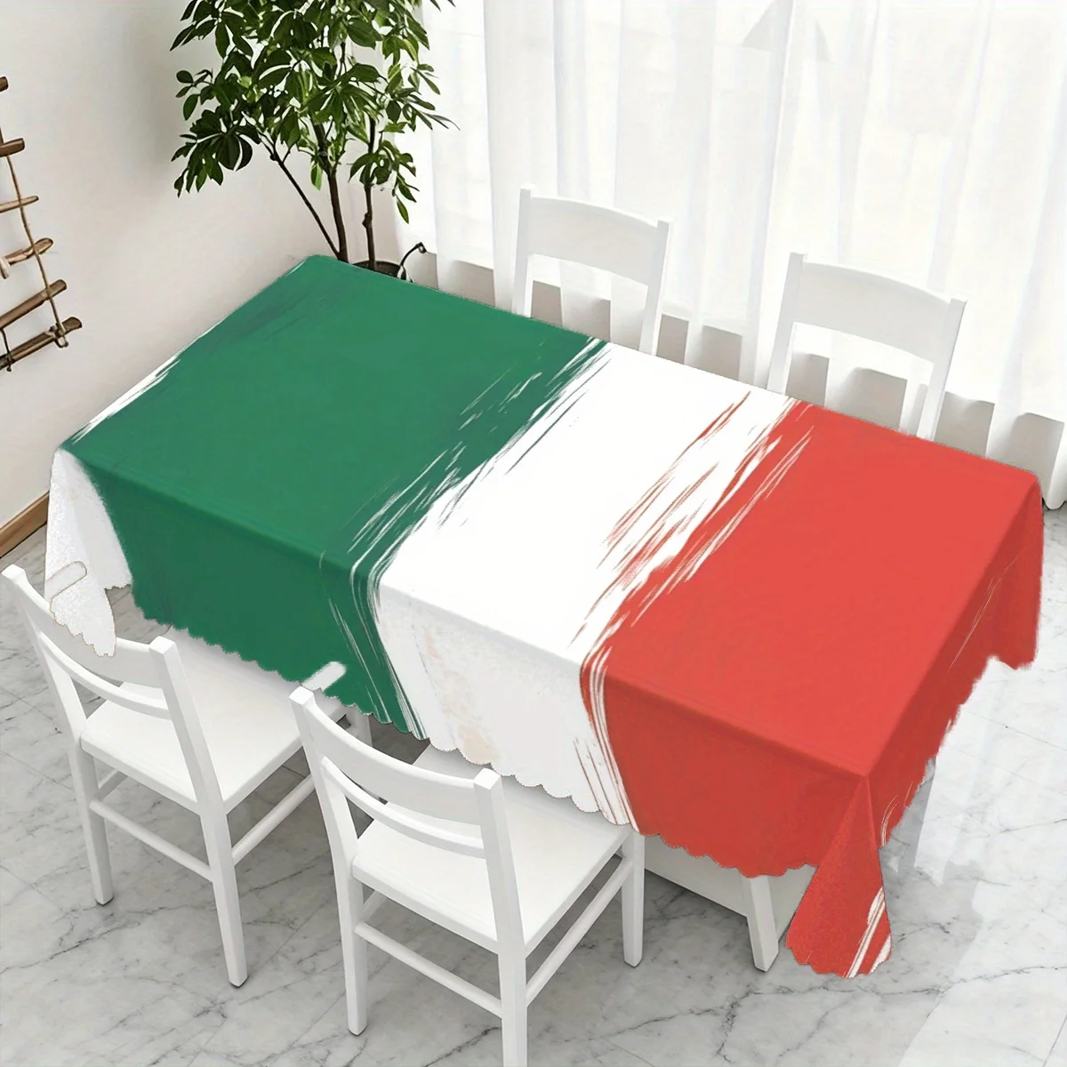Paint Brush Texture Italy National Flag Art Waterproof Tablecloth, Rectangular Cover for Patriotic Family Table Party Decor