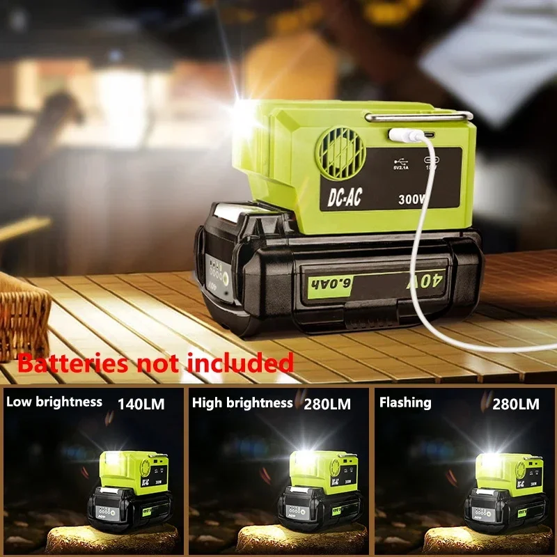 Für Ryobi 40V Batterie 300W Power Inverter Generator DIY Adapter Tragbare Stromquelle 40V DC zu AC 110V220V LED Arbeits Licht