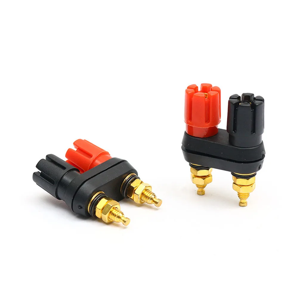 1pcs Gold Plated Audio Red Black Connected Connector Connection Binding Post Plum Blossom Terminal Terminals Double Row