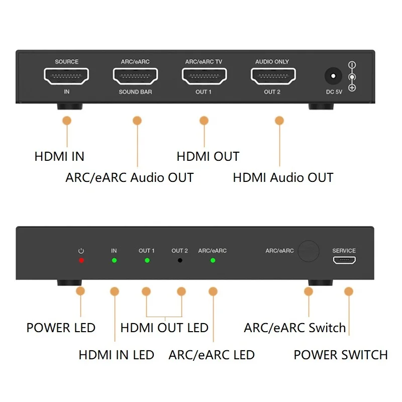 Adapter ARC/eARC zgodny z HDMI Ekstraktor audio 4K@60Hz HDCP2.3 18 Gb/s Dolby Atmos Vision Konwerter audio-wideo do soundbara