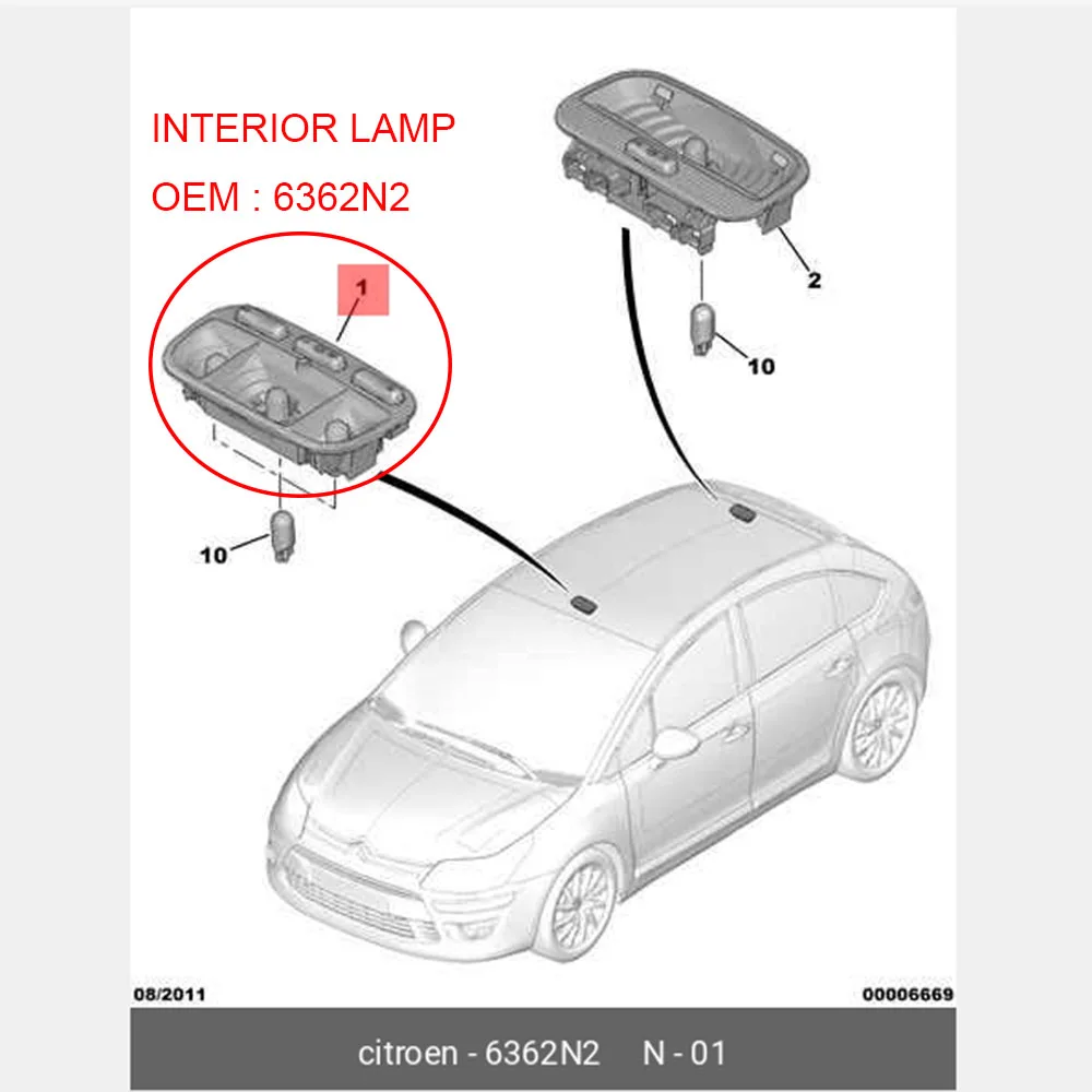 Suitable for Peugeot 307 RESTYLING 1007 407 Citroen C2 C4 C5 II CEILING LIGHT TRIM INTERIOR LAMP read lamp 833121 9128AH 6362N2