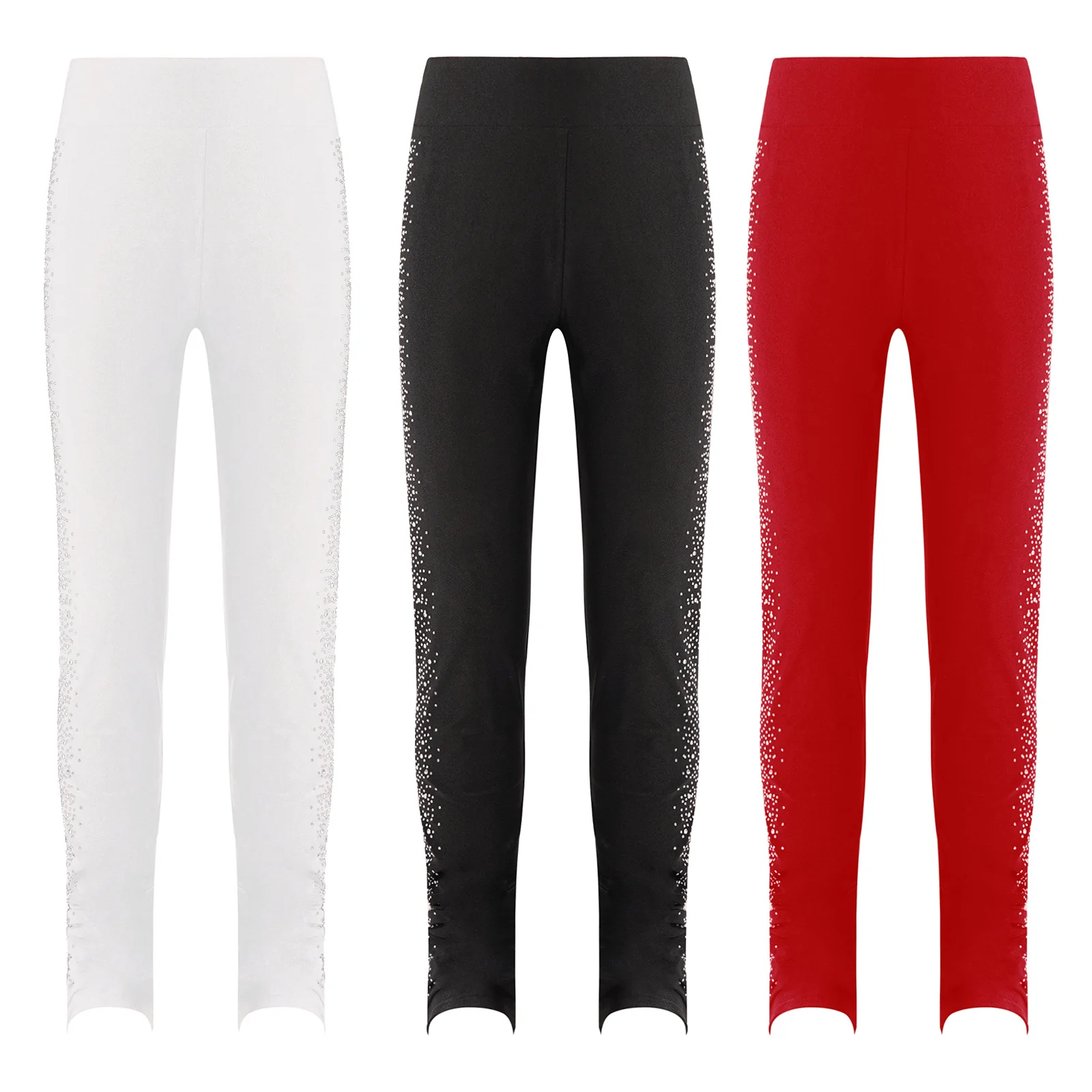 Kids Girls Gymnastics Leggings High Waist Elastic Waistband Trousers for Training Yoga Figure Skating Pants Dance Costumes