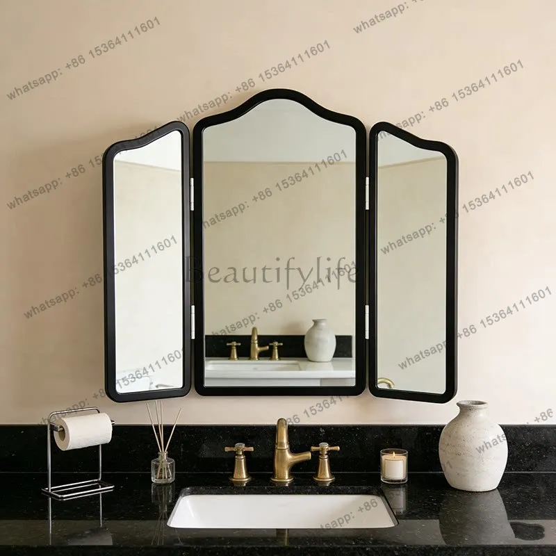 D14 light luxury wall-mounted bathroom mirror toilet wash three-sided folding decorative mirror