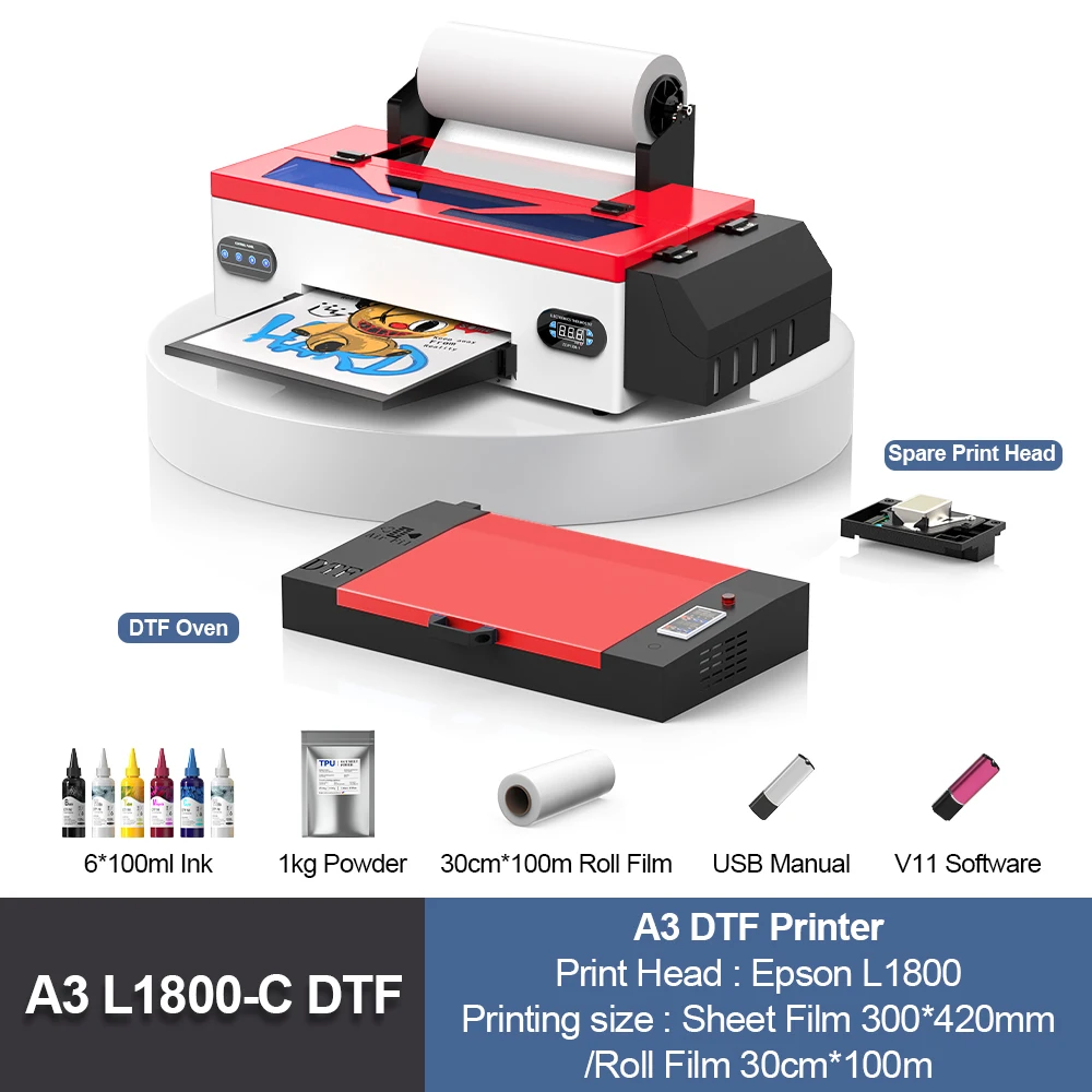 A3 L1800 DTF Printer Direct To Film T-Shirts Printing Machine With Curing Oven DTF Printer For Clothes And Textile Impresora DTF