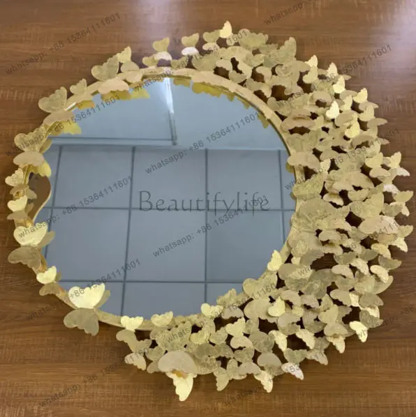Handmade metal craft new hardware mirror new Chinese retro wall makeup butterfly decorative mirror