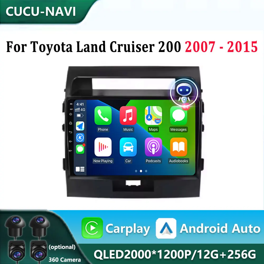 Touch Screen Android Auto For Toyota Land Cruiser 200 2007 - 2015 Car Video Multimedia Player  Bluetooth Navigation QLED Screen