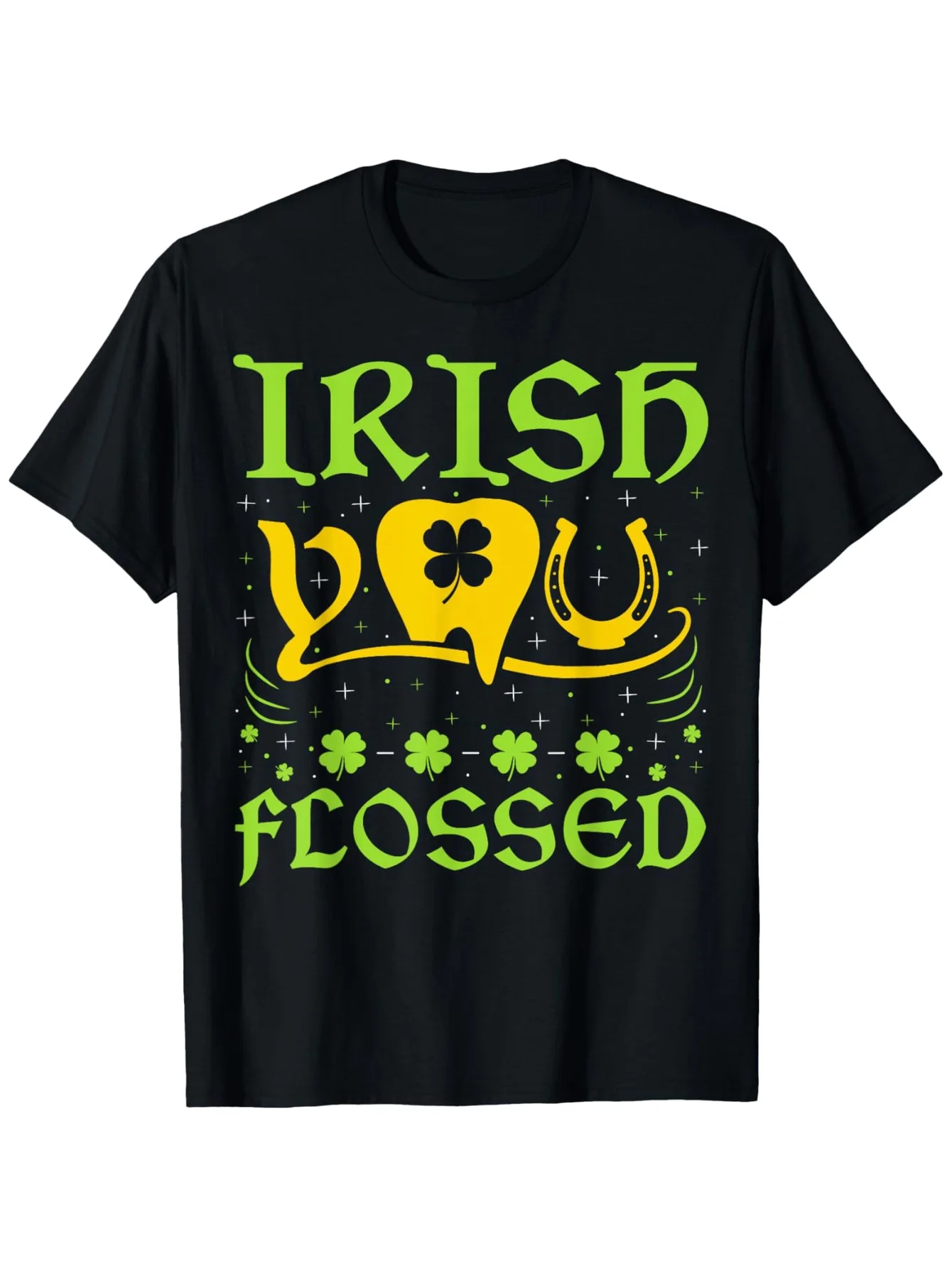 Funny Men's Black Graphic T-Shirt Irish You Flossed Shamrock Horseshoe Gold Tooth Lucky Clover Vintage Letter Print 100% Cotton Heavyweight Short Sleeve Casual Streetwear Tee