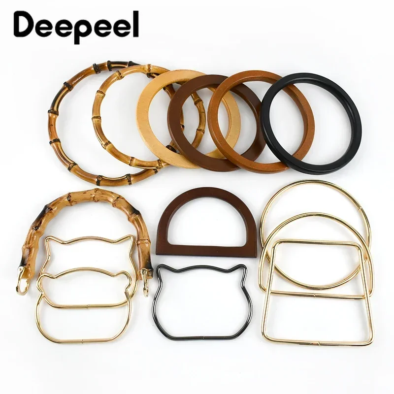 1/2Pc Round D-shaped Wooden Bag Handle Metal Ring Handbag Handles Replacement DIY Purse Luggage Handcrafted Accessories for Bags