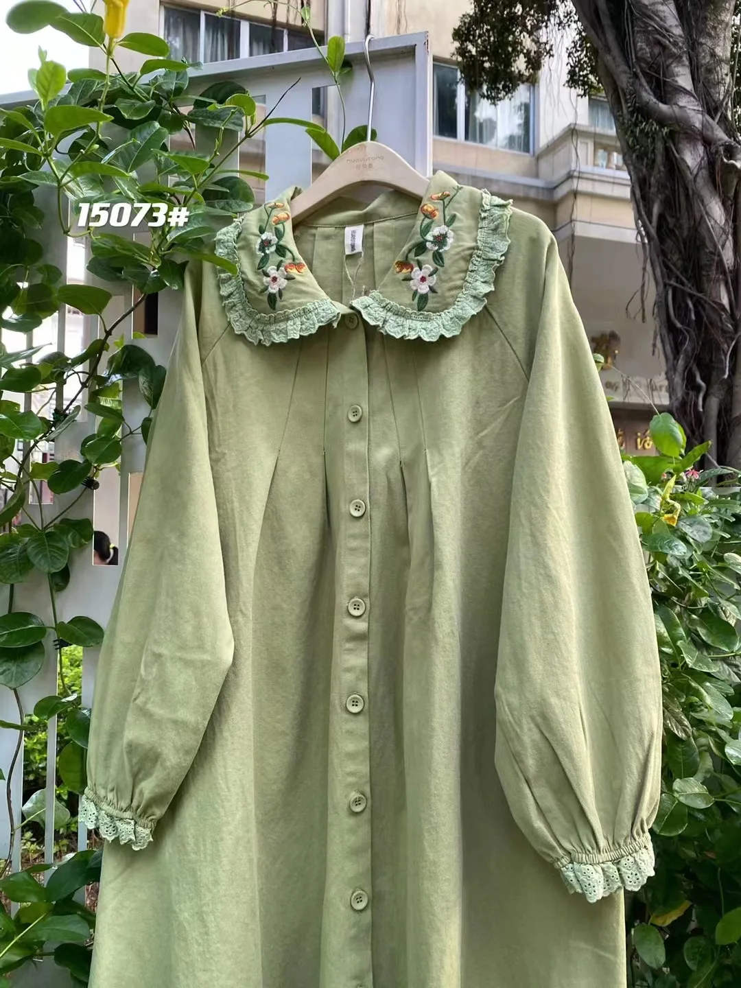 Vintage Embroidery Green Trench Coat Women Japanese Mori Girl Lace Patchwork Single Breasted Windbreaker Jacket Loose Outerwear