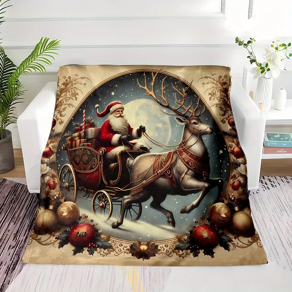 Christmas Eve Santa Claus on a Reindeer Sleigh Delivering Gifts Pattern Print, Four-season Three-dimensional Universal Small Nap