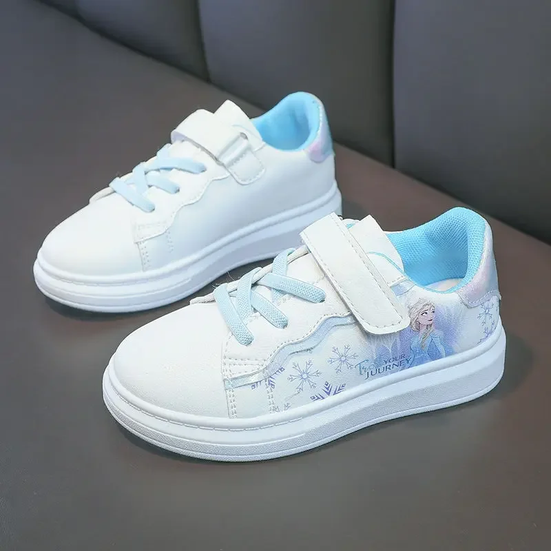 Disney girls little white shoes primavera elsa new leather low top board shoes girls cartoon frozen sneakers scarpe casual singole