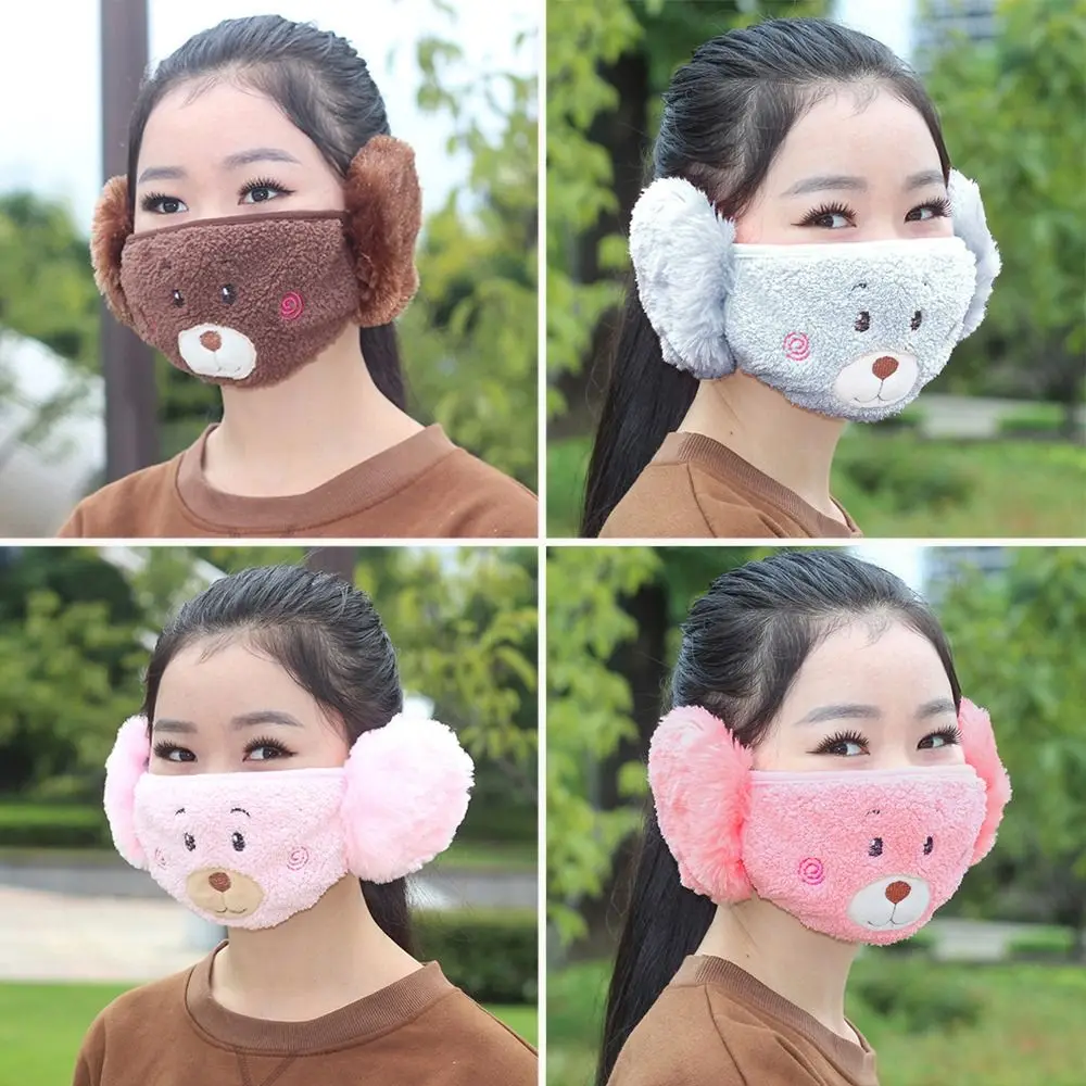 Masque cache-oreilles 2 en 1 pour femme, cache-oreilles en peluche, cache-oreilles épais, résistant au froid, anti-poussière, coupe-vent, chaud, hiver, 03