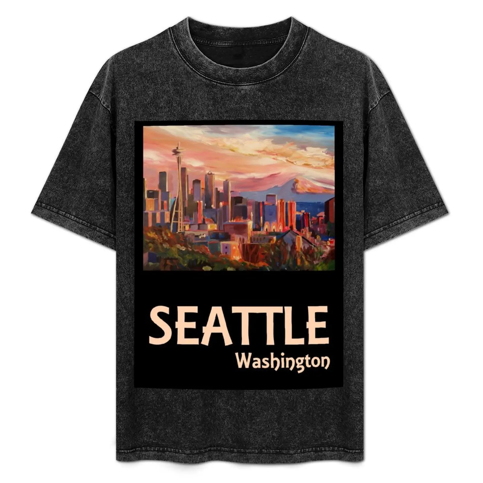 

Seattle Washington Retro Travel Poster T-Shirt t shirts for man pack white funny t shirts man T-Shirt