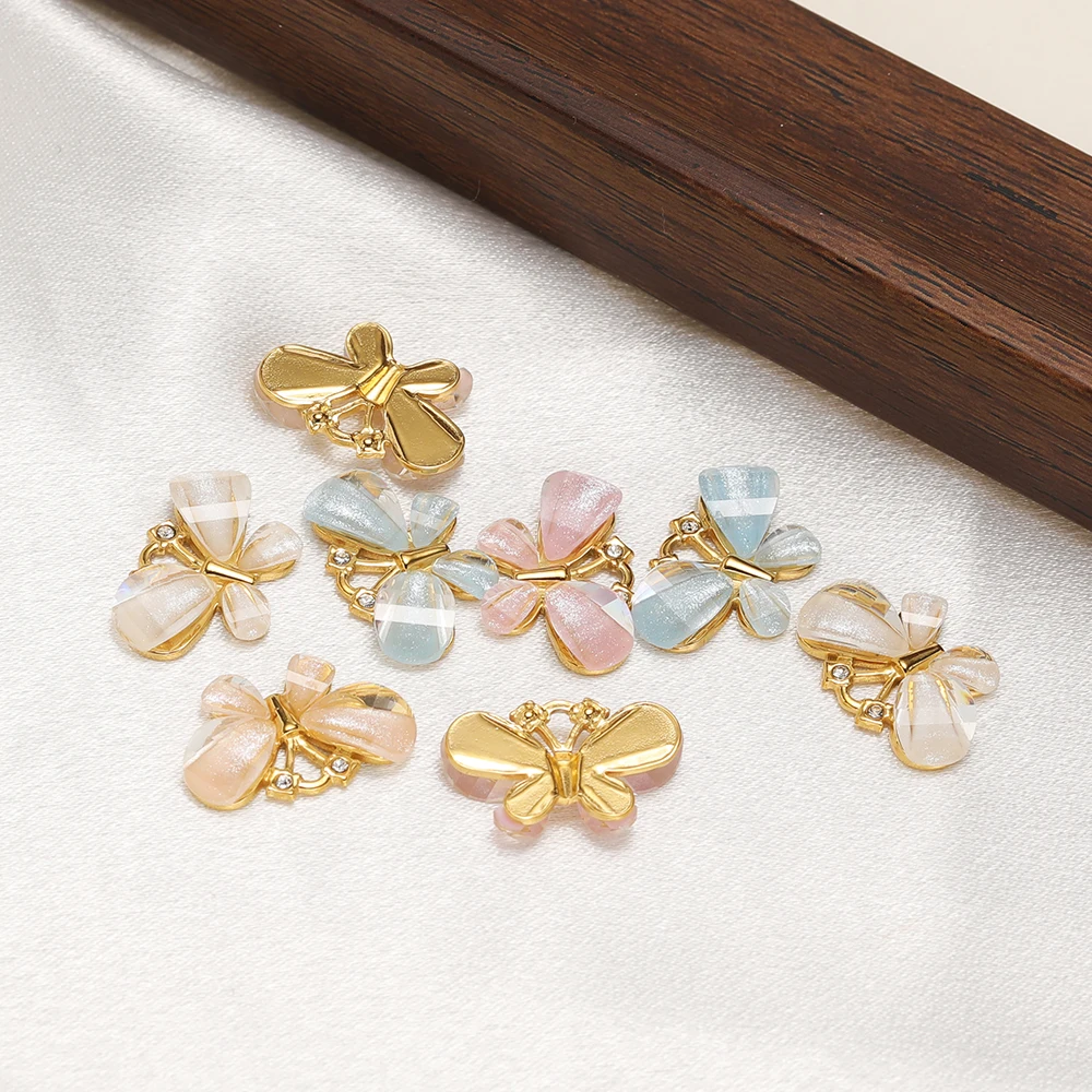 3 Stück Edelstahl-Schmetterlingsanhänger mit Zirkon-Muschel-Design für Kinder-Armbänder, Halsketten, DIY-Schmuck und Ohrringe. – Detail 4