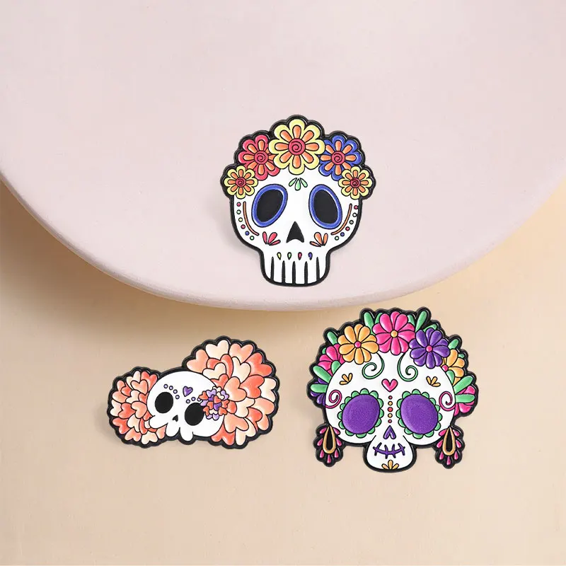 2-10pcs/set Halloween Enamel Pins Punk Skeleton Ghost Horror Movies Killer Grim Reaper Cat Voodoo Doll Brooches Jewelry Gifts