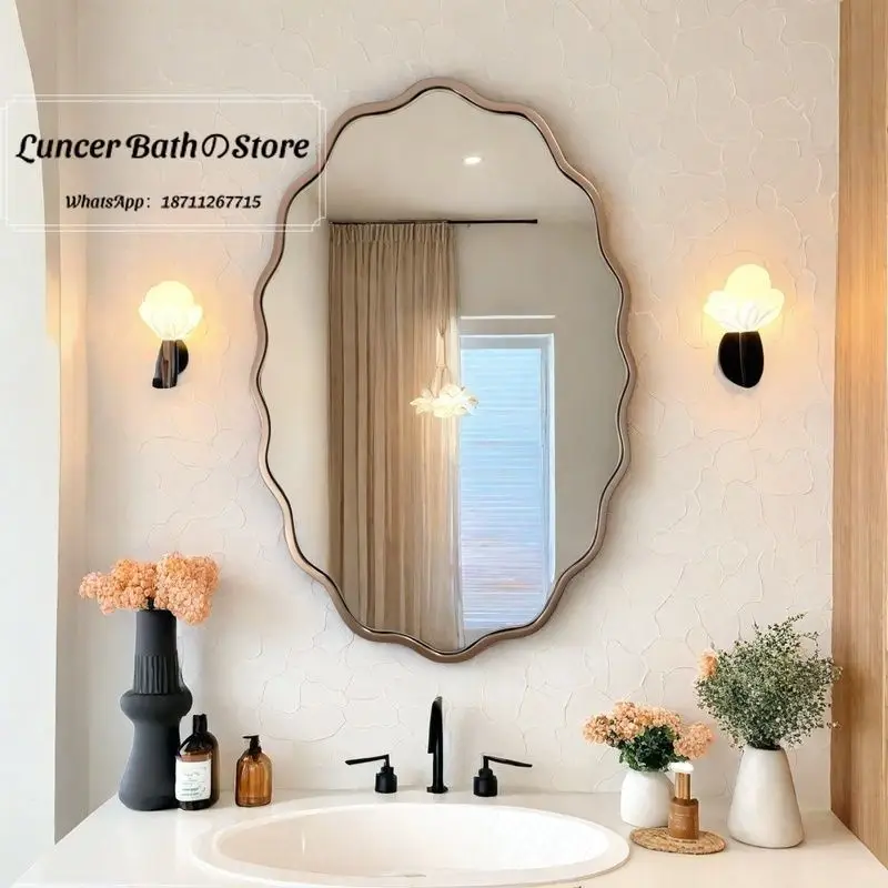 French  Smart Bathroom Mirror, Unique Shape Bedroom Vanity Mirror for Living Dining Room Wall Mounted Decorative Frame