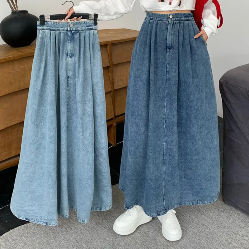 Denim Skirt  A- Line Chic Elegant High Waisted Vintage Casual All-match Fashion Denim Chic Jean Skirt New Clothing