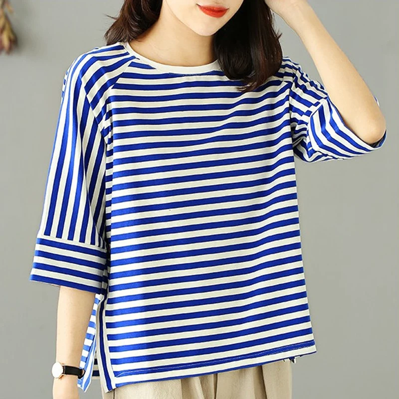 

Модная полосатая блузка с круглым вырезом и принтом, женская одежда, новинка лета 2025 года, повседневные пуловеры, свободная рубашка для поездок на работу