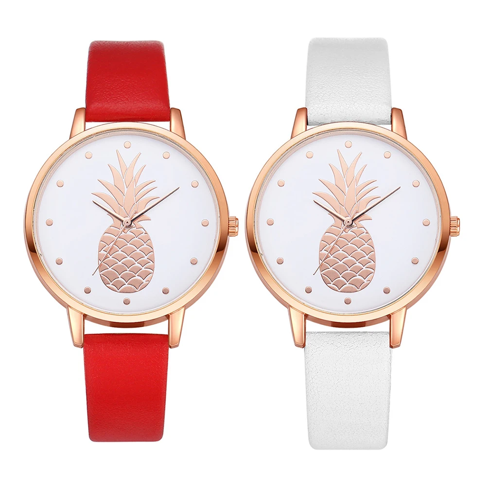 

2pcs Pineapple Pattern Quartz Watch For Students Children Fashion Glass Casual Pu Band Durable Trendy Party School Gift