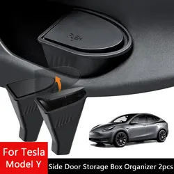 Door Trash Can for Tesla Model Y Accessories Side Door Storage Box Organizer Push-to-Open Lid Design Front Seat Car Garbage Can