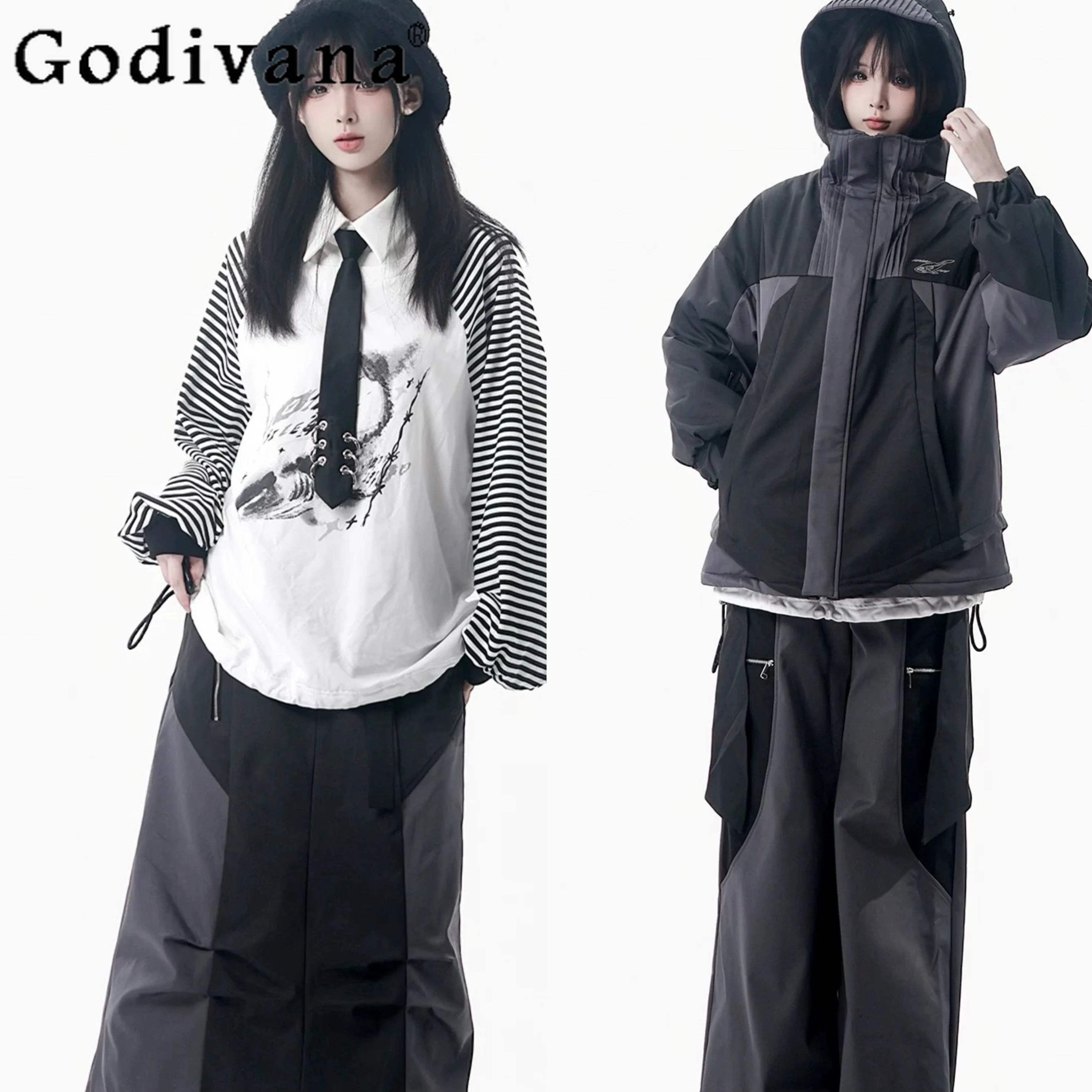 

Original Sweet Cool Fashion Zip Hooded Jacket Autumn Winter New College Style Student Y2K Loose Coat Skirt Pants Sweatshirt Set