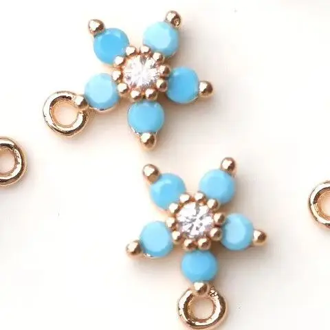 

1pcs Copper Gold-plated Turquoise Flower Plum Blossom Pendant Charms For Jewelry Making DIY Bracelet Accessories Findings