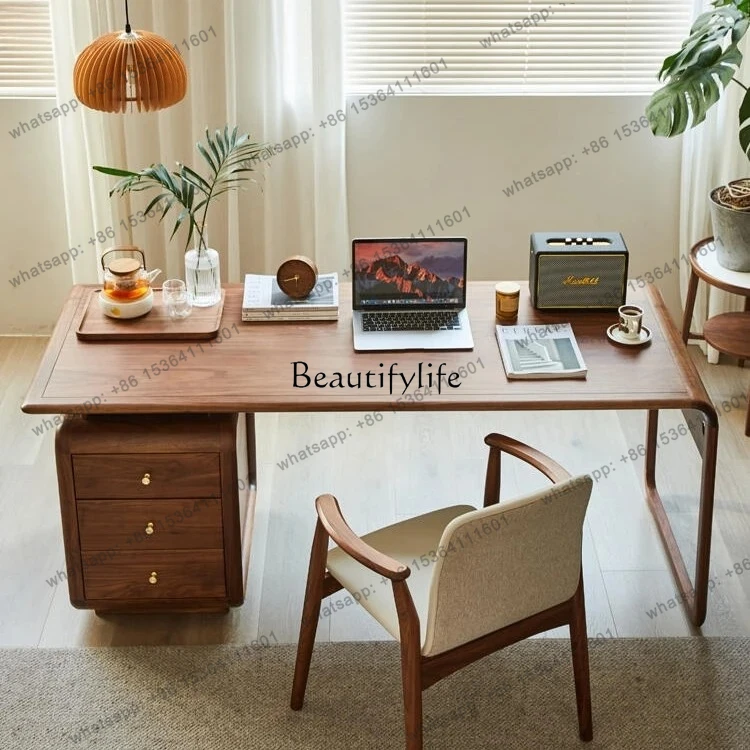

X4 new Chinese black walnut desk aesthetic office computer desk household tea table solid wood furniture