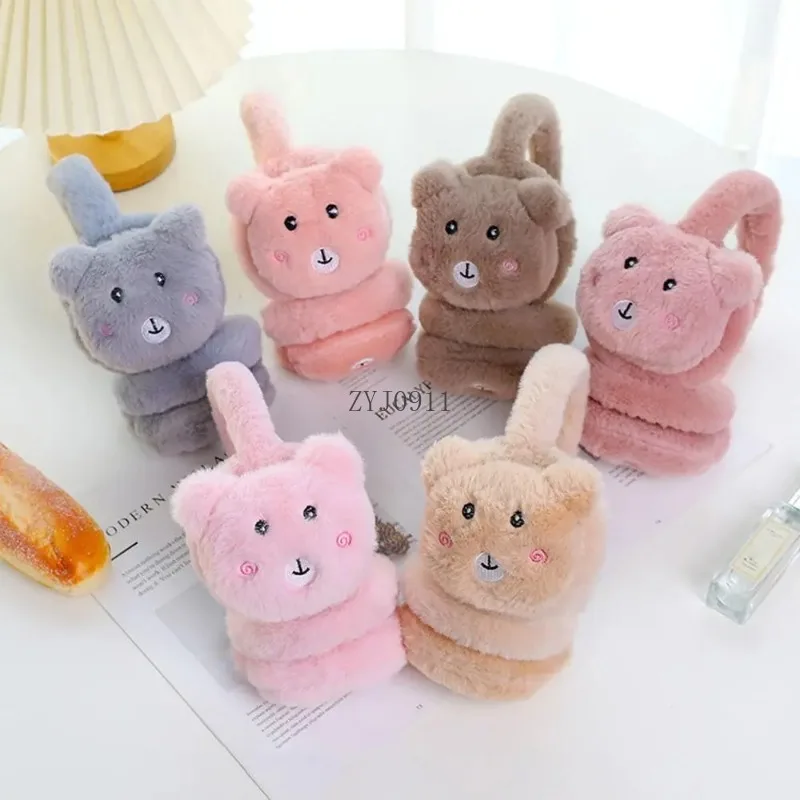 * Protetores de orelha à prova de vento de ursinho de desenho animado, aquecedor de orelha grosso para homens e mulheres, envoltório de orelha para ciclismo ao ar livre, macio e confortável