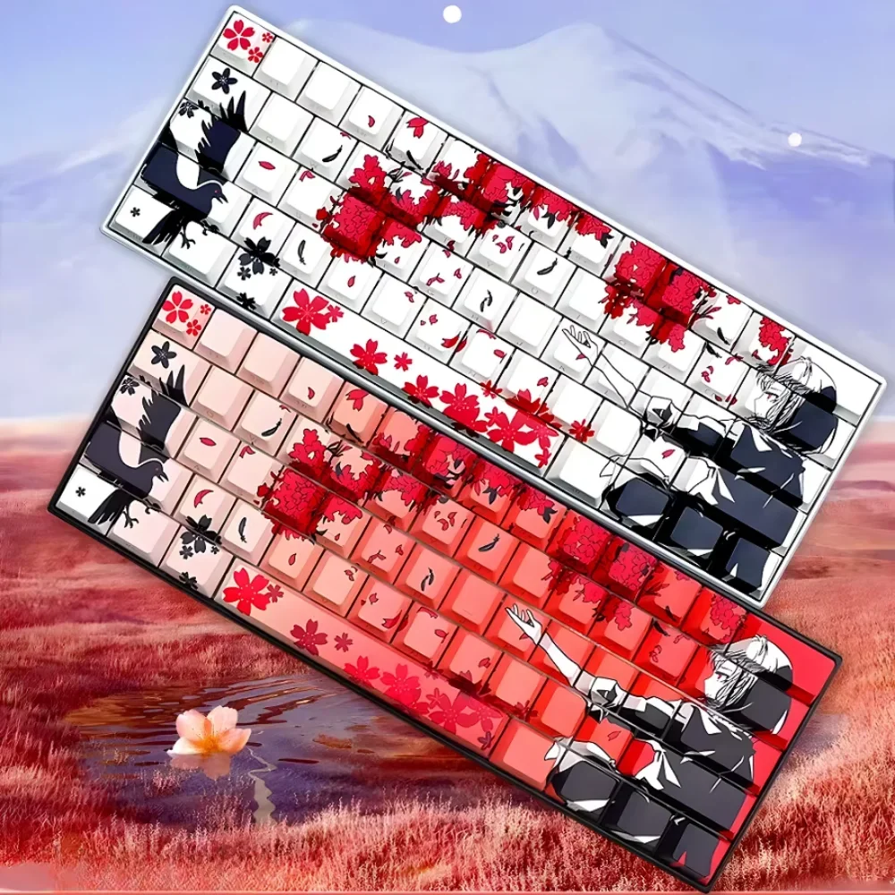 

135 клавиш с боковой гравировкой, прозрачный колпачок для ключей Sakura Girl PBT для MX Switch HI75 HI8 68 F99 104 64 Механическая клавиатура по дереву