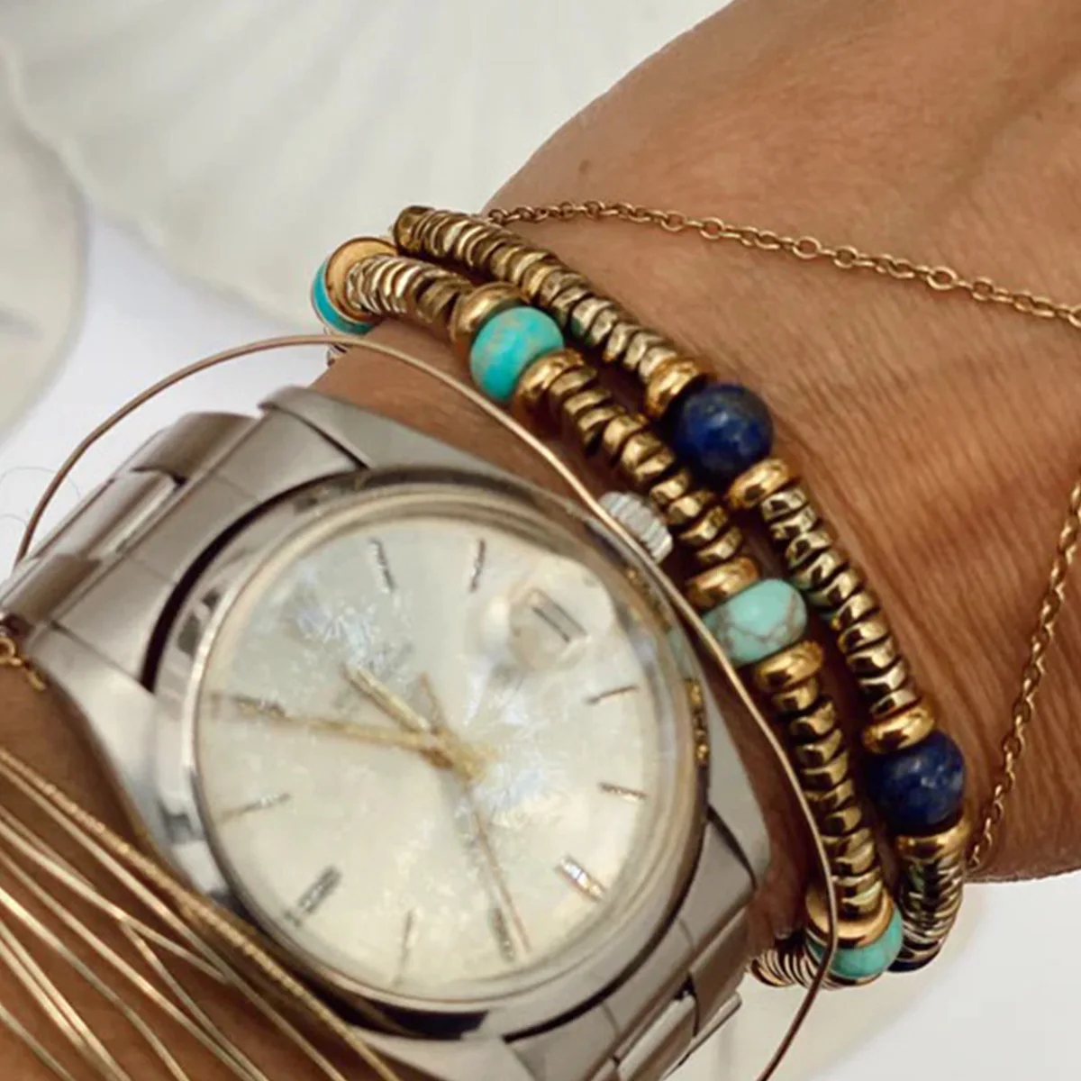 PRISCA | Colored Natural Stone Bracelets for Women Stainless Steel European and American Jewelry 2024