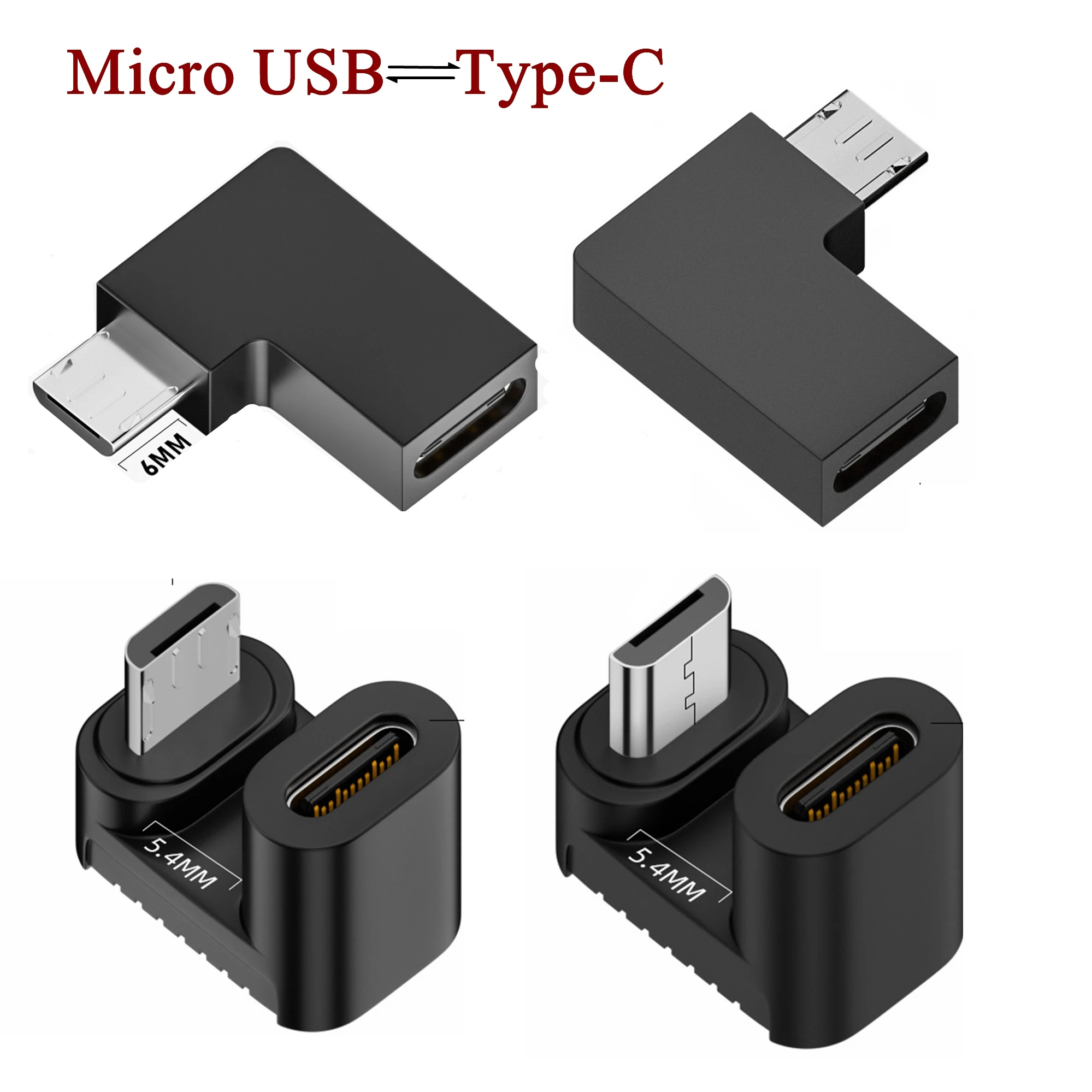 Conector USB tipo C hembra a Micro USB macho, Conector de codo de 90 grados, en forma de U, para Samsung, Xiaomi, Redmi, Huawei, Cargador USB, fecha