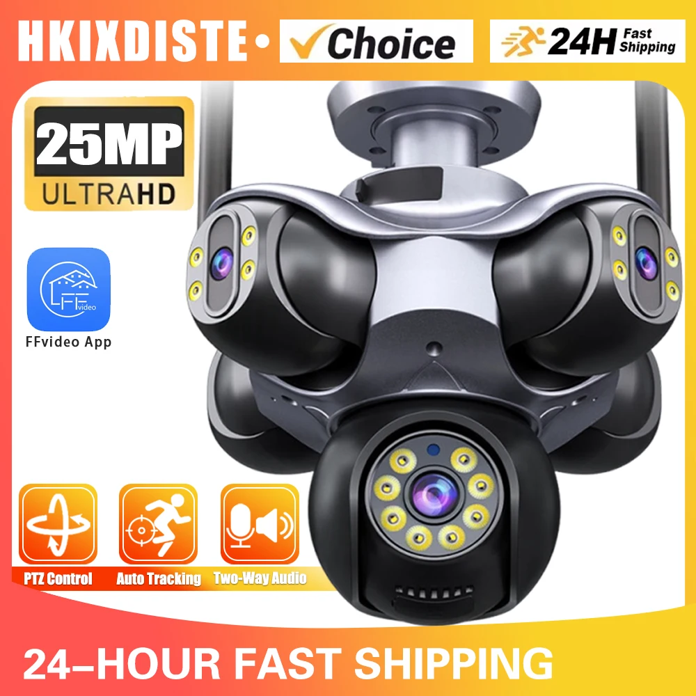

New 5 Screen 5 Lens WiFi Security Camera Panoramic Security Camera Outdoor Waterproof 25MP Surveillance PTZ 360° Street Cam cctv