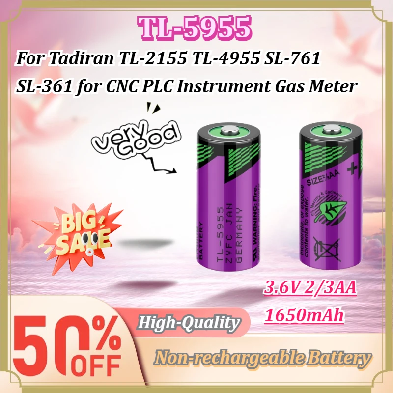For Tadiran TL-5955 TL-2155 TL-4955 SL-761 SL-361 3.6V 1650mAh 2/3AA Non-rechargeable Battery for CNC PLC Instrument Gas Meter