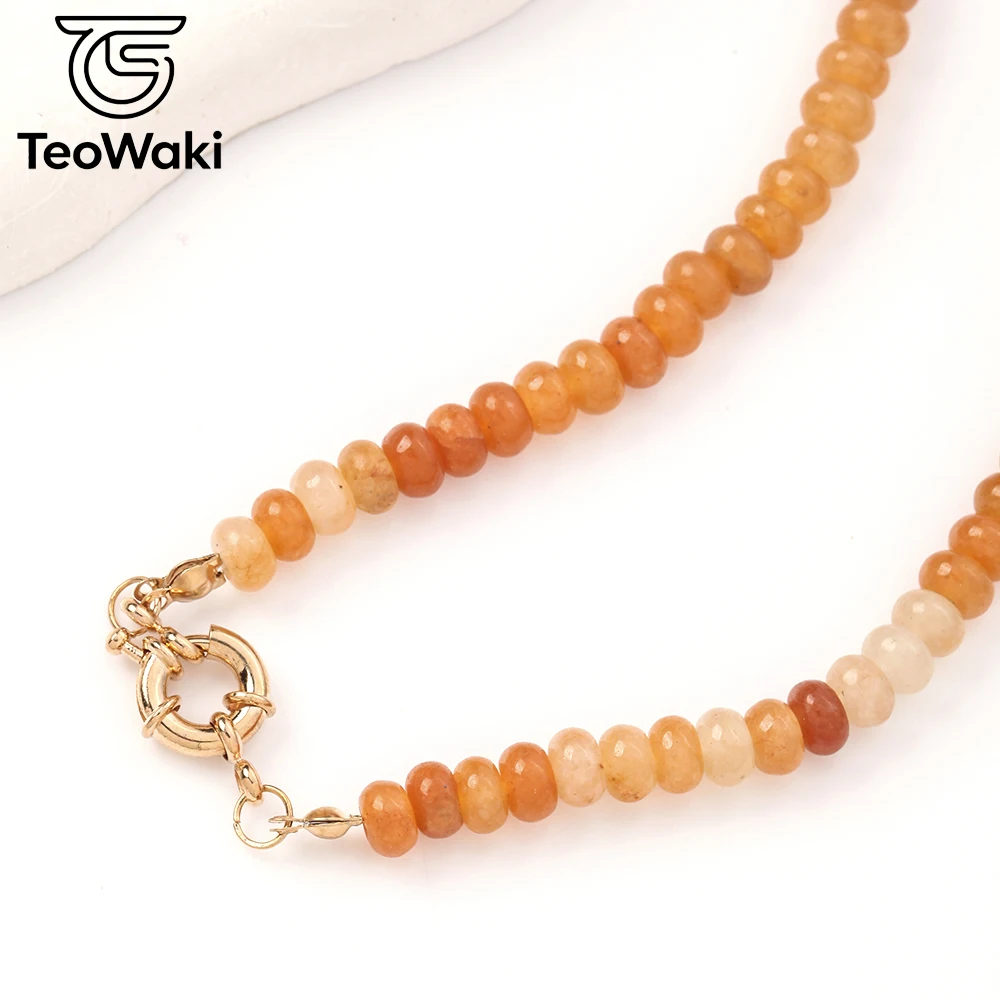 TeoWaki Natural Red Aventurine Abacus Bead Choker Necklace 4x6mm Beads Jewelry for Ladies Represent Balance Good Fortune 40cm