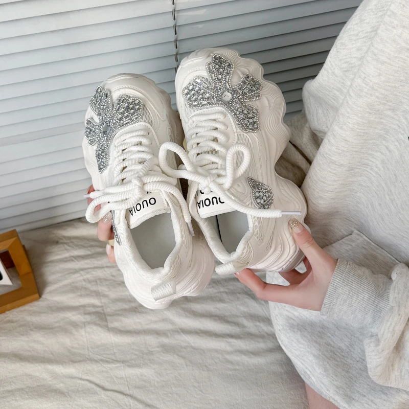 

2026 Spring Women's Dad SneakerswithRhinestonesNew Thick-Soled CasualHeight-Boosting ShoesPlatform Sports Shoes for Petite Women