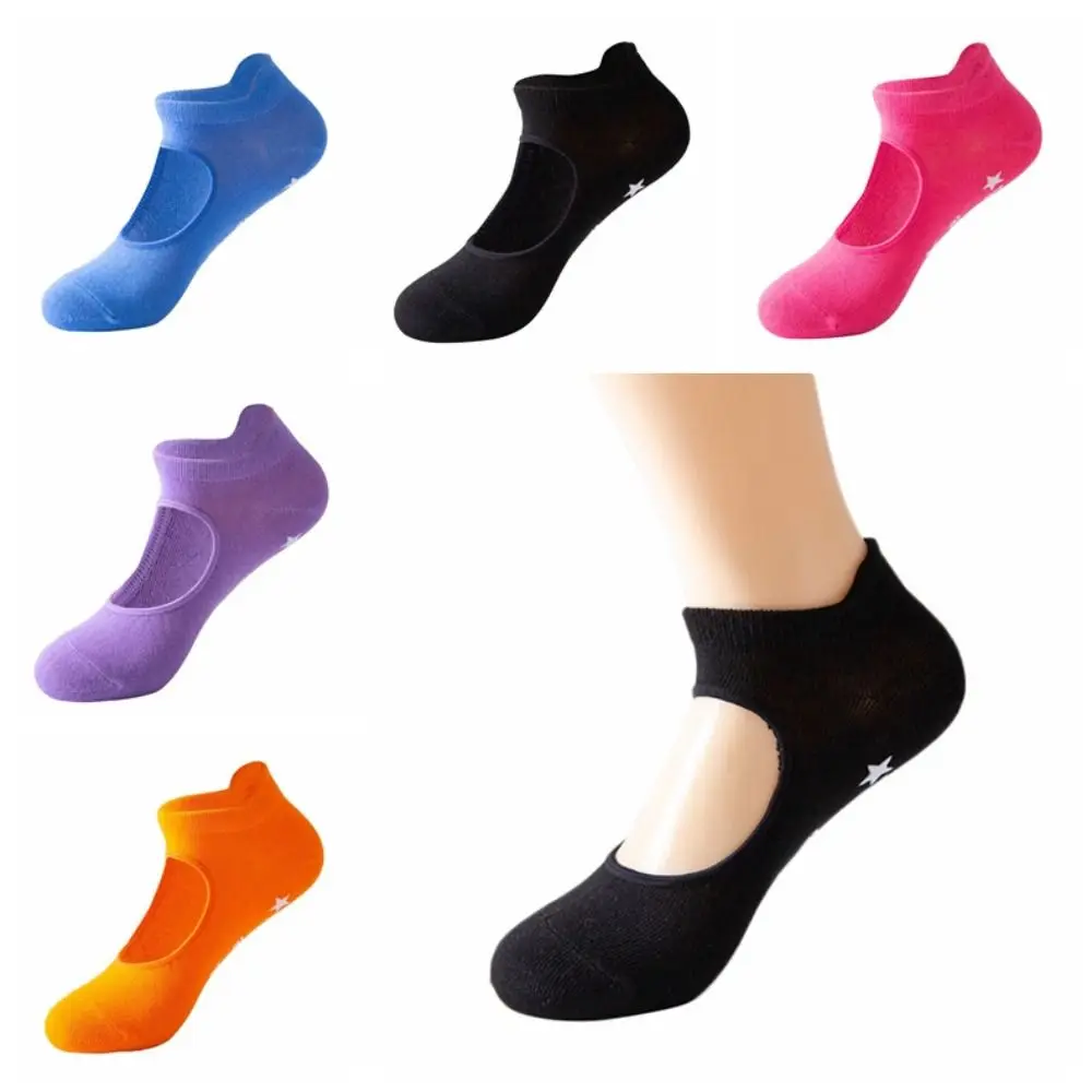 

1 Pair Indoor Silicone Pilates Sock Non-Slip Breathable Backless Yoga Socks Elasticity Cotton Grip Sock Women