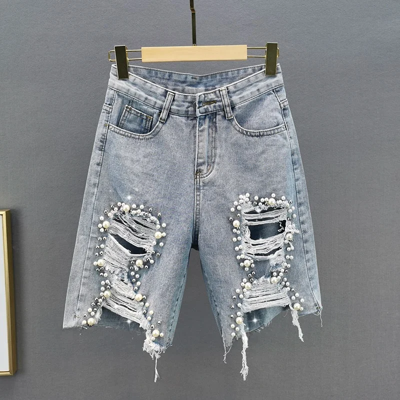 

Женские джинсовые шорты с высокой талией, укороченные, с вышивкой, свободного кроя, летние, 202, с эффектом похудения, расклешенные брюки-буткат