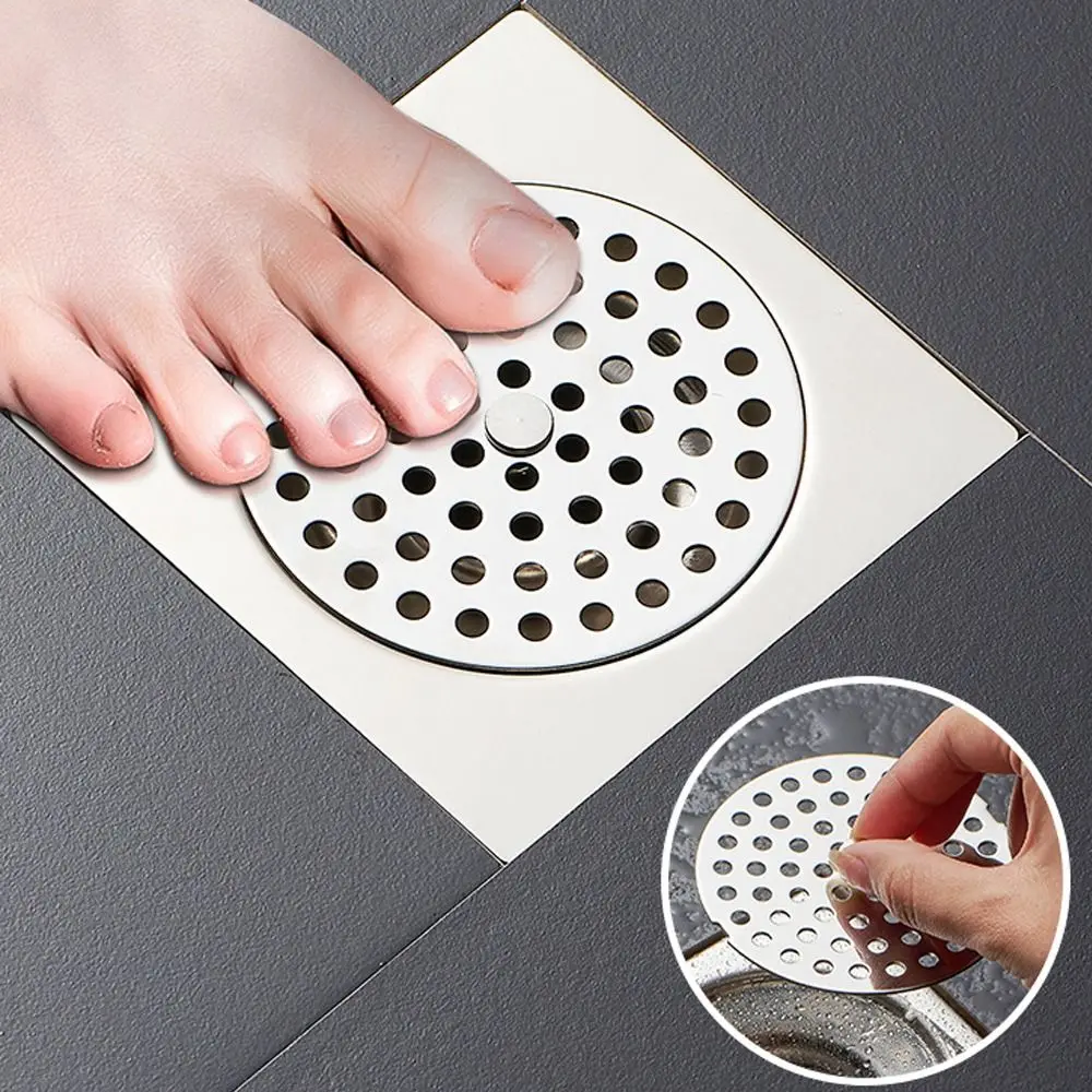 Useful Stainless Steel Floor Drain Net Cover Round Square Shape with Handle Sink Strainer Drain Cover