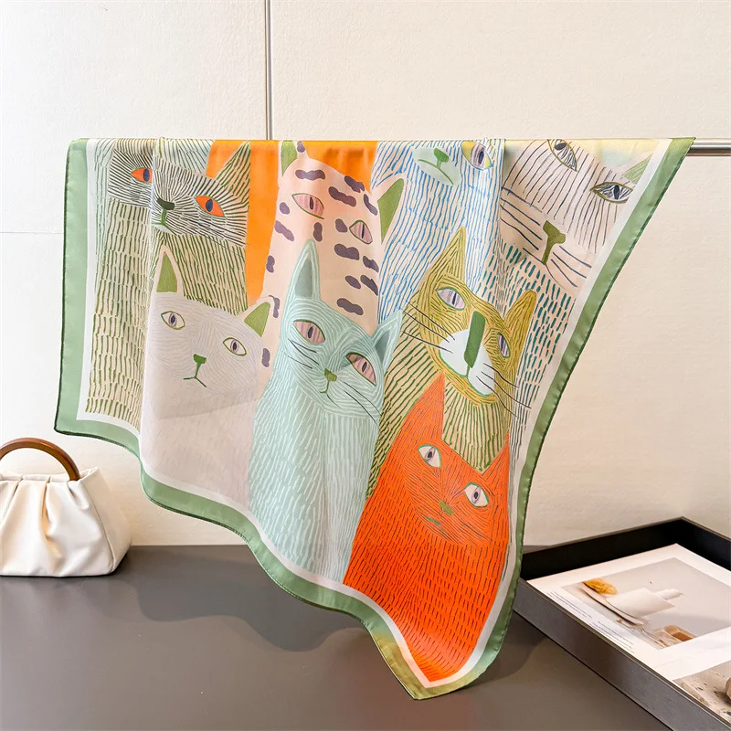 

Luxury Cat Print Cute Style Square Scarves Women Silk Scarf Floral Bandana Small Neckties Hairbands Foulard Shawl