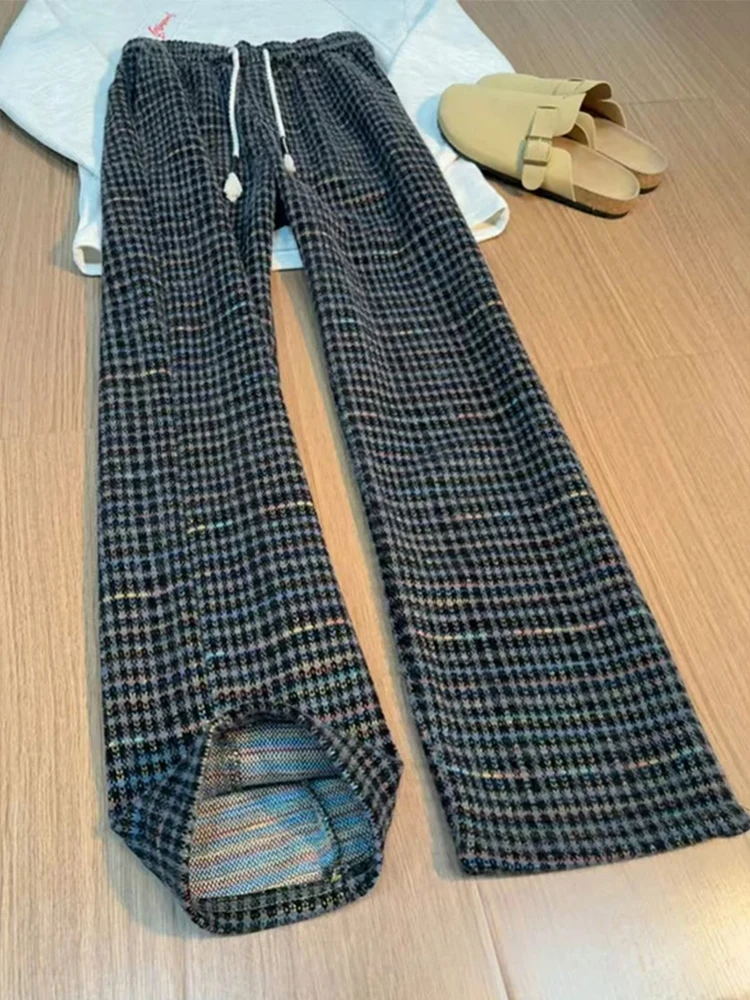 

Men's Corduroy Knitted Pants Winter Thiened Drape Straight Leg Casual Trousers Plaid Pattern Comfortable Fit