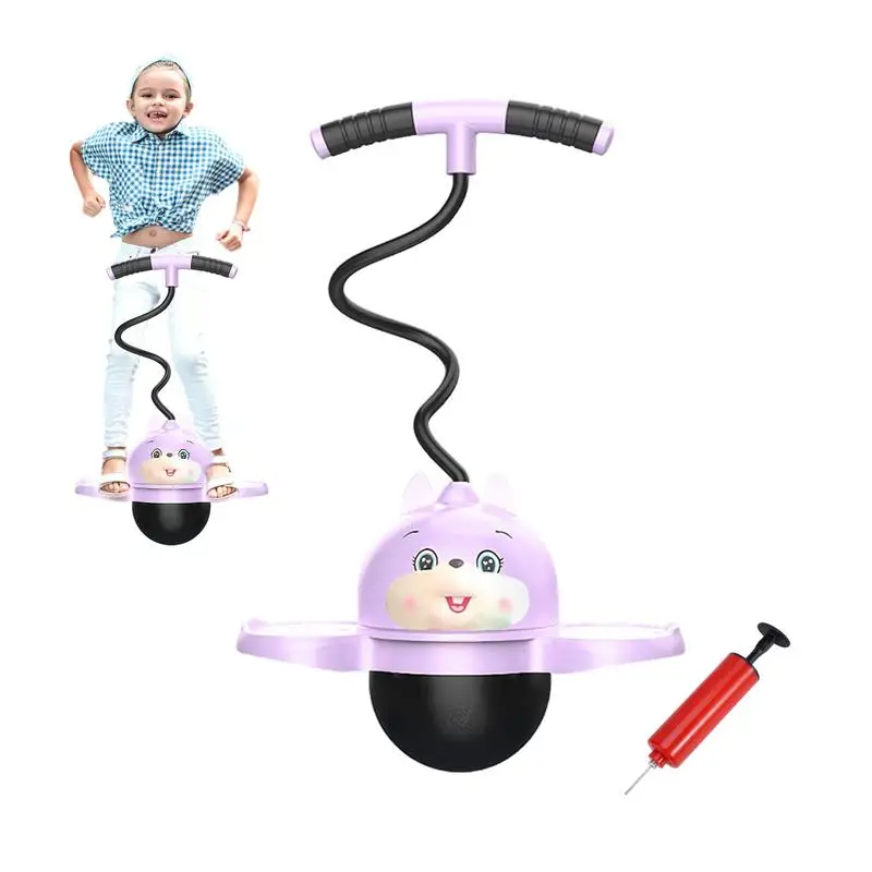 Pogo Jumper With Handle Cartoon Flexible Pogo Jumper Wear-Resistant Bouncing Ball With Inflator For Muscle Exercise Cute Pogo