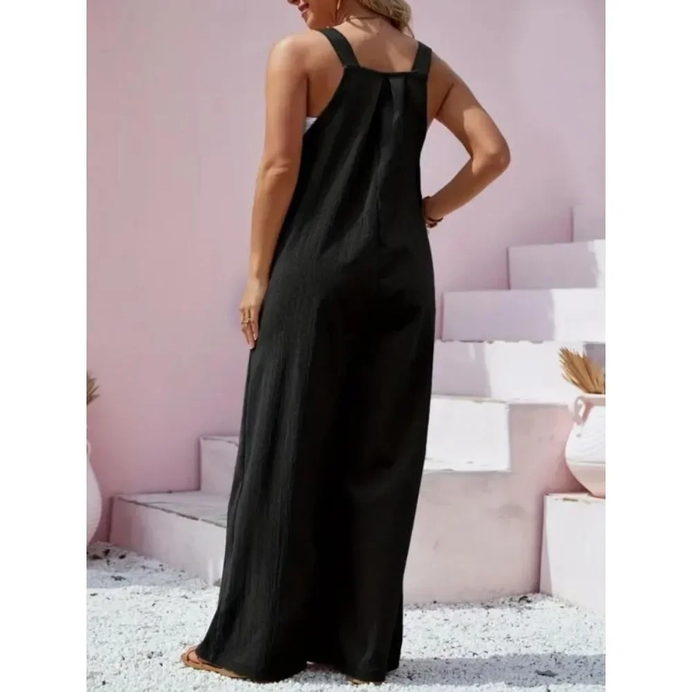 Plus Größe 1XL-5XL Neue Mode Einfarbig frauen Ärmellose Overall Damen Elegante Hohe Taille Beiläufige Lange Overalls