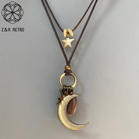 Vintage Simple Metal Moon Necklace for Women Antique Long Collar Chains Pendants Handmade Statement Jewelry Layers Accessories